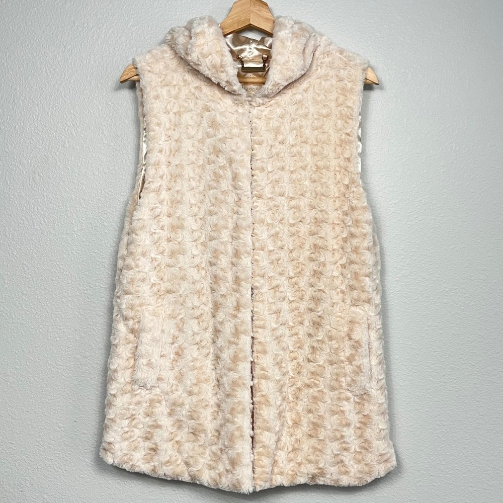 Indigo Saints Y2K Womens Faux Fur Hooded Vest Cream Large Coquette Mob Wife